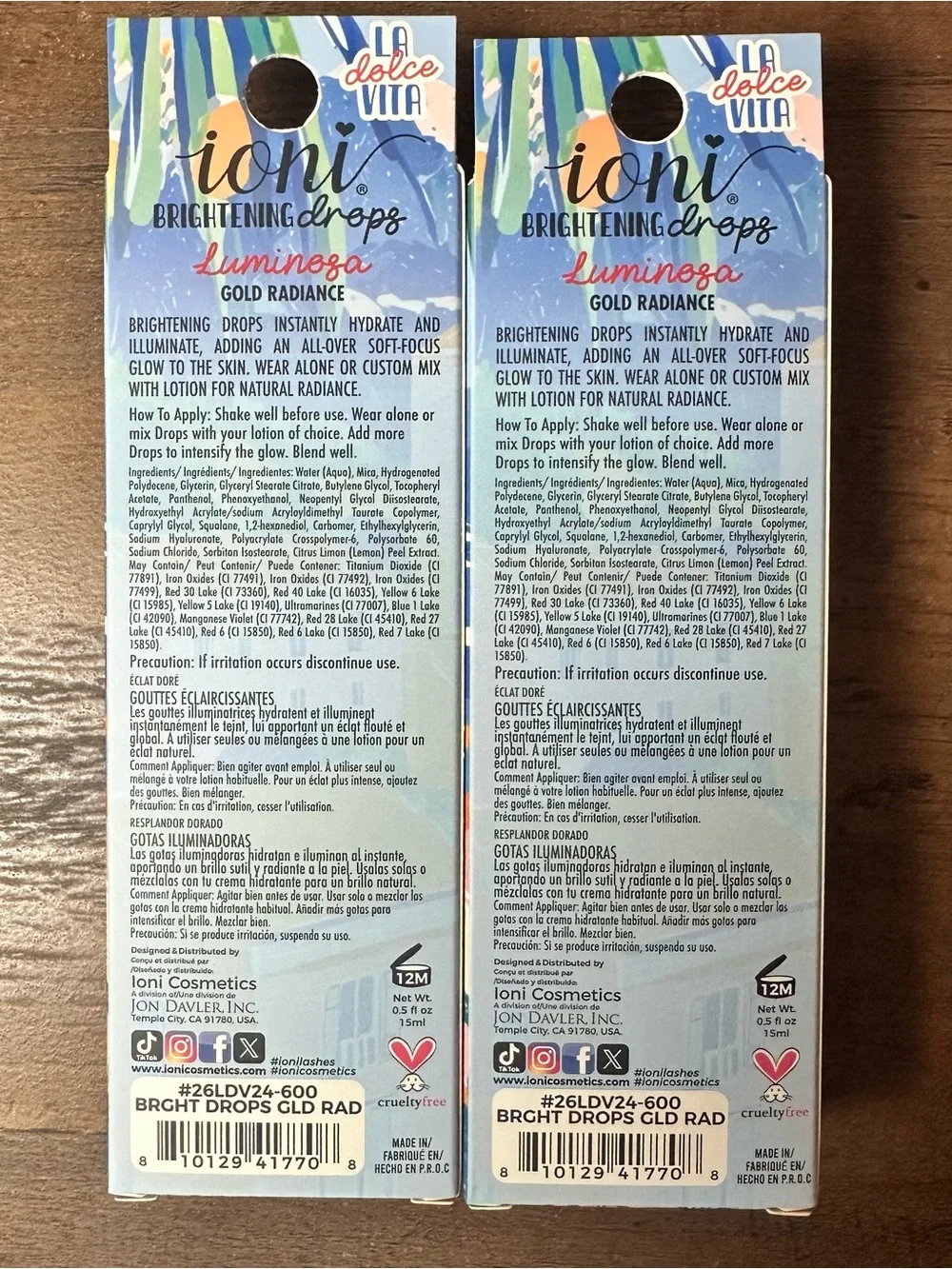 Ioni 2pc LA DOLCE VITA Brightening Drops ~Luminosa~ (Gold Radiance) NEW